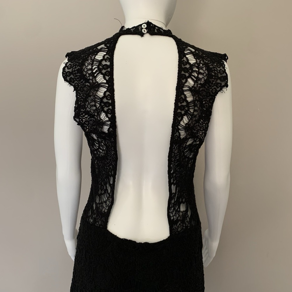 Free People Lace Dress. Black lace and open back make it sexy and comf- SZ Large - Picture 5 of 16